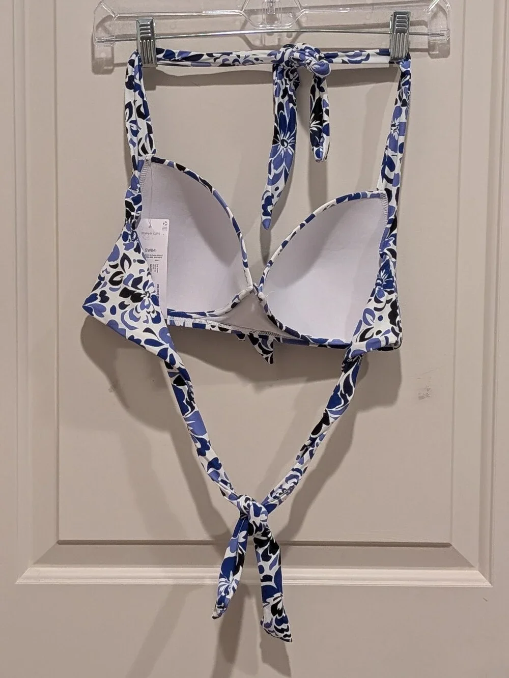 Liz Claiborne Blue & White Floral Tie-Front Halter Bikini Top Size 12